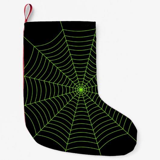 Zwart neongroen spinweb Halloween patroon Kleine Kerstsok (Voorkant)