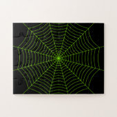 Zwart neongroen spinweb Halloween patroon Legpuzzel (Horizontaal)