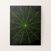 Zwart neongroen spinweb Halloween patroon Legpuzzel (Verticaal)
