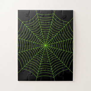 Zwart neongroen spinweb Halloween patroon Legpuzzel