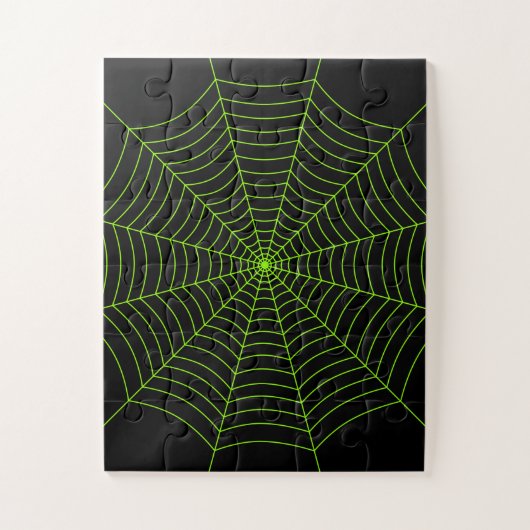 Zwart neongroen spinweb Halloween patroon Legpuzzel (Verticaal)