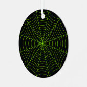 Zwart neongroen spinweb Halloween patroon Metalen Ornament (Voorkant links)