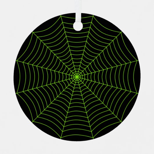 Zwart neongroen spinweb Halloween patroon Metalen Ornament (Voorkant)
