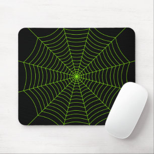 Zwart neongroen spinweb Halloween patroon Muismat