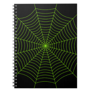 Zwart neongroen spinweb Halloween patroon Notitieboek
