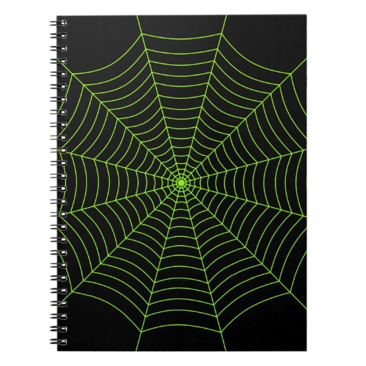 Zwart neongroen spinweb Halloween patroon Notitieboek (Voorkant)