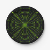 Zwart neongroen spinweb Halloween patroon Papieren Bordje (Voorkant)