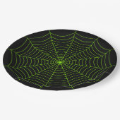 Zwart neongroen spinweb Halloween patroon Papieren Bordje (Gekanteld)