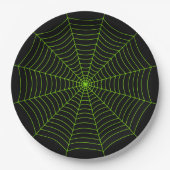 Zwart neongroen spinweb Halloween patroon Papieren Bordje (Voorkant)