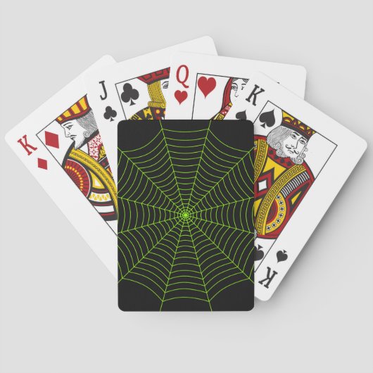 Zwart neongroen spinweb Halloween patroon Pokerkaarten (Achterkant)
