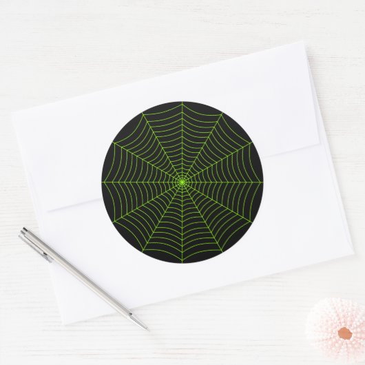Zwart neongroen spinweb Halloween patroon Ronde Sticker (Envelop)