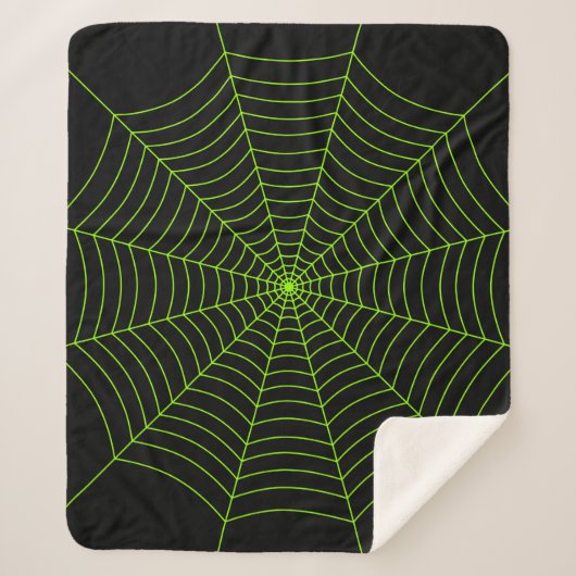 Zwart neongroen spinweb Halloween patroon Sherpa Deken (Voorkant)