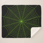 Zwart neongroen spinweb Halloween patroon Sherpa Deken (Voorkant (horizontaal))