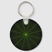 Zwart neongroen spinweb Halloween patroon Sleutelhanger (Voorkant)