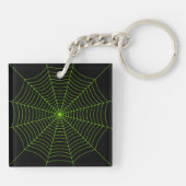 Zwart neongroen spinweb Halloween patroon Sleutelhanger (Achterkant)