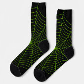 Zwart neongroen spinweb Halloween patroon Sokken (Links)