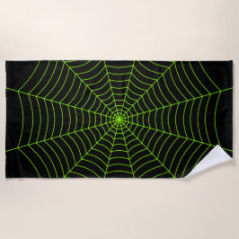 Zwart neongroen spinweb Halloween patroon Strandlaken