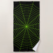 Zwart neongroen spinweb Halloween patroon Strandlaken (Voorkant)