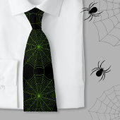 Zwart neongroen spinweb Halloween patroon Stropdas