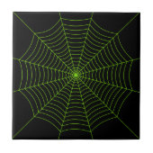 Zwart neongroen spinweb Halloween patroon Tegeltje (Voorkant)