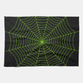 Zwart neongroen spinweb Halloween patroon Theedoek (Horizontaal)