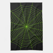 Zwart neongroen spinweb Halloween patroon Theedoek (Verticaal)