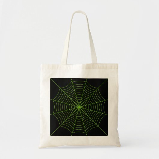 Zwart neongroen spinweb Halloween patroon Tote Bag (Voorkant)