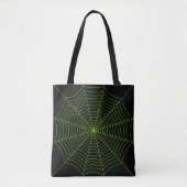 Zwart neongroen spinweb Halloween patroon Tote Bag (Voorkant)