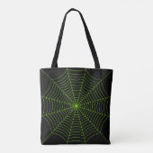 Zwart neongroen spinweb Halloween patroon Tote Bag (Achterkant)