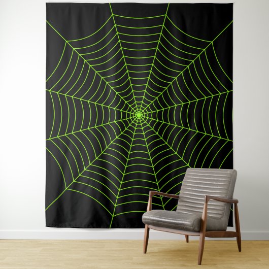 Zwart neongroen spinweb Halloween patroon Wandkleed (In situ)