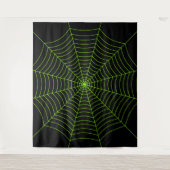 Zwart neongroen spinweb Halloween patroon Wandkleed (Voorkant)