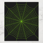 Zwart neongroen spinweb Halloween patroon Wijn Etiket (Enkel label)