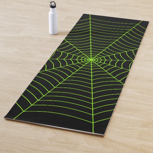 Zwart neongroen spinweb Halloween patroon Yogamat (In situ)