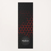 Zwart neonrood honingraat geometriepatroon Monogra Yogamat (Voorkant)