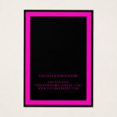Zwart neonroze rand kromme oorscherm visitekaartje (Achterkant)