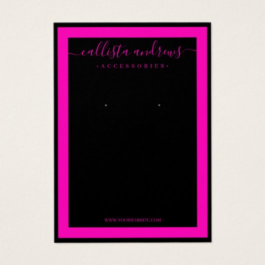 Zwart neonroze rand kromme oorscherm visitekaartje (Voorkant)