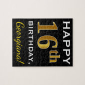 Zwart, Nep Goud 16e Verjaardag + Aangepaste Naam Legpuzzel (Horizontaal)