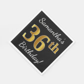 Zwart, Nep Goud 36e Verjaardag + Aangepaste Naam Servet (Hoek)