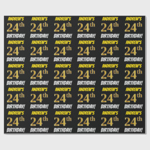 Zwart, Nep/Namaak Goud, "24e VERJAARDAG" Cadeaupapier