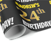 Zwart, Nep/Namaak Goud, "24e VERJAARDAG" Cadeaupapier (Rol Hoek)