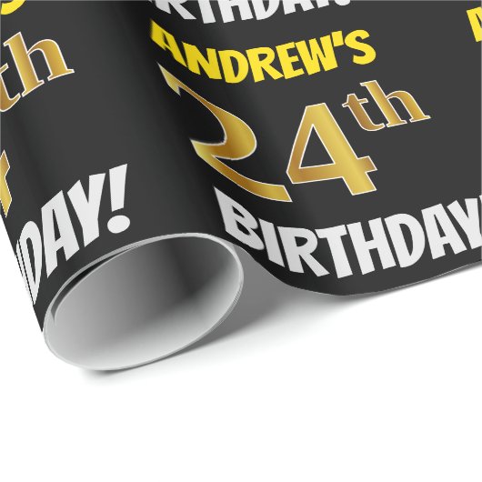 Zwart, Nep/Namaak Goud, "24e VERJAARDAG" Cadeaupapier (Rol Hoek)