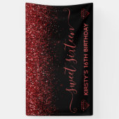 Zwart & Nep-rood Glitter Sweet 16 Spandoek (Verticaal)