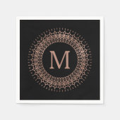 Zwart & Nep Rose Goud Elegant Initiaal Monogram Servetten (Voorkant)