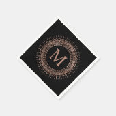 Zwart & Nep Rose Goud Elegant Initiaal Monogram Servetten (Hoek)