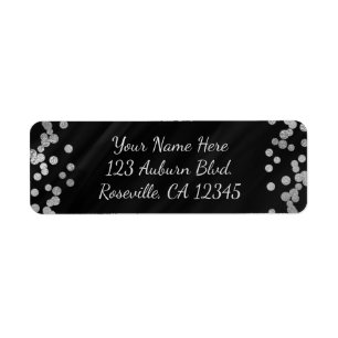 Zwart & Nep Zilver Folie Glamour Stippen Modern Etiket