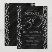 Zwart & Nep Zilver Glitter Glam 30 30e Verjaardag Kaart (Voorkant / Achterkant)