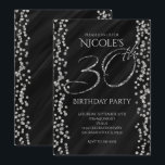 Zwart & Nep Zilver Glitter Glam 30 30e Verjaardag Kaart<br><div class="desc">Zwart & Nep Zilver Glitter Glam 30 30e Verjaardag Uitnodigingen. Pas aan voor elk evenement.</div>