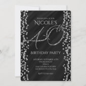 Zwart & Nep Zilver Glitter Glam 40 40e Verjaardag Kaart (Voorkant)