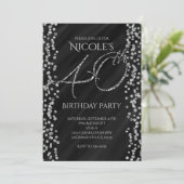 Zwart & Nep Zilver Glitter Glam 40 40e Verjaardag Kaart (Staand voorkant)