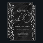 Zwart & Nep Zilver Glitter Glam 40 40ste Verjaarda Kaart<br><div class="desc">Zwart & Nep Zilver Glitter Glam 40 40ste Verjaardag Uitnodigingen. Pas aan voor elk evenement.</div>
